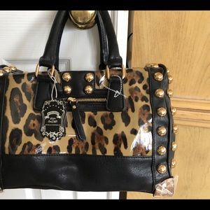 New with tags Black leopard studded handbag
